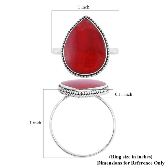 Sponge Coral Teardrop Shaped Solitaire Ring Size 7 - Picture 5 of 7